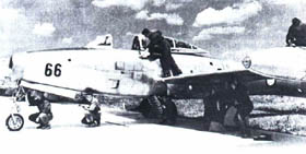 An F-84G-26 RE from the 198th aviation regiment, with typical squadron-numbers used only with the 39th division at Skoplje, until the end of 1955