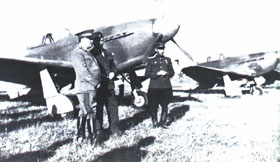 Two days after coming to Yugoslavia Marshal J.B.Tito accompanied by the Commander of YAF, reviwing the 254th fighter regiment at Yemun aerodrome, September 16, 1945. The Jaks have the Soviet markings